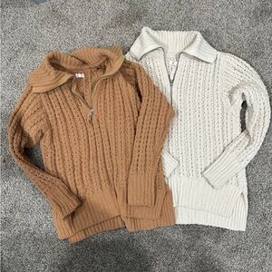 Aerie Cowl Neck Sweater Duo - Brown and Cream